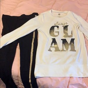 White Long Sleeve Glam Shirt W/ Matching Leggings